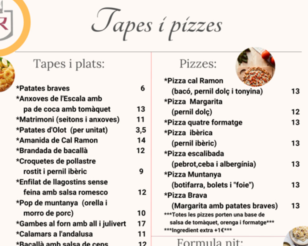 Imagen para Producto Tapes i pizzes de cliente Cal Ramon Restaurant